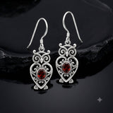 Filigree Owl  Sterling Silver Earrings with Gemstone TER2250