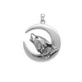 Peter Stone Wolf with Crescent Moon Sterling Silver Pendant TP1204