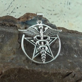 Five-Pointed Star With Caduceus Sterling Silver Pendant TP3309
