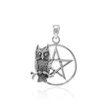 Sitting Owl with Five-Pointed Star Sterling Silver Pendant TP3320