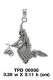 A bewitching moonlight ride ~ Witch on Broomstick Sterling Silver Pendant TPD088 - Jewelry