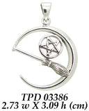 Crescent Moon Pentacle with Broom Sterling Silver Pendant TPD3386