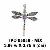 Spiritual Dragonfly Sterling Silver Pendant with Chakra Gemstone TPD5056