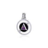 Double Circle Revolving AA Symbol Silver Pendant with Gem TPD305