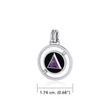 Double Circle Revolving AA Symbol Silver Pendant with Gem TPD305 - Jewelry