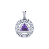 Celtic AA Symbol Sterling Silver Pendant With Gemstone Sobriety Triangle Recovery Jewelry TPD326 by TPD326