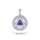 Celtic AA Symbol Sterling Silver Pendant With Gemstone Sobriety Triangle Recovery Jewelry TPD326 by TPD326
