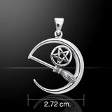 Moon Pentacle with Broom Silver Pendant TPD3386 - Jewelry