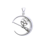 Moon Pentacle with Broom Silver Pendant TPD3386