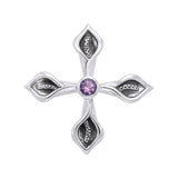 Calla Lily Cross Silver Pendant with Gemstone TPD3392 - Jewelry