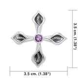 Calla Lily Cross Silver Pendant with Gemstone TPD3392