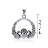 Swan Claddagh Silver Pendant TPD3607 - Jewelry