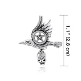 Raven with Five-Pointed Star Skull Sterling Silver Pendant TPD3958