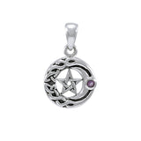 Moon with Five-Pointed Star Sterling Silver Pendant TPD4261