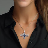 Colgante de plata de ley con cuervo, alas de pentáculo y gema TPD4332 