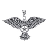 Celtic Owl with Five-Pointed Star Sterling Silver Pendant TPD4336