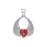 Gemstone Heart Angel Wings Silver Pendant TPD5169