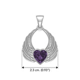 Gemstone Heart Angel Wings Silver Pendant TPD5169 - Jewelry
