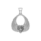 Gemstone Heart Angel Wings Silver Pendant TPD5169 - Jewelry
