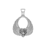 Gemstone Heart Angel Wings Silver Pendant TPD5169