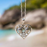 Sea Turtles with Celtic Triquetra in Heart Sterling Silver Pendant TPD5211