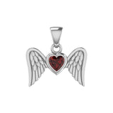 Gemstone Heart and Flying Angel Wings Silver Pendant TPD5228