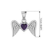 Gemstone Heart and Flying Angel Wings Silver Pendant TPD5228