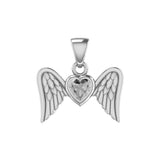 Gemstone Heart and Flying Angel Wings Silver Pendant TPD5228