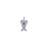 Heart Gemstone and Double Angel Wings Silver Pendant TPD5229