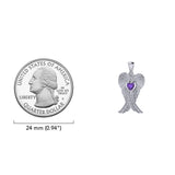 Heart Gemstone and Double Angel Wings Silver Pendant TPD5229