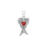 Heart Gemstone and Double Angel Wings Silver Pendant TPD5229