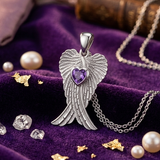 Heart Gemstone and Double Angel Wings Silver Pendant TPD5229