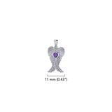 Heart Gemstone and Double Angel Wings Silver Pendant TPD5229