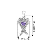 Heart Gemstone and Double Angel Wings Silver Pendant TPD5229