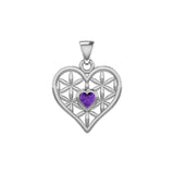 Silver Geometric Heart Flower of Life Pendant with Gemstone TPD5282 - Jewelry
