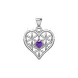 Silver Geometric Heart Flower of Life Pendant with Gemstone TPD5282