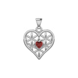 Silver Geometric Heart Flower of Life Pendant with Gemstone TPD5282