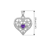 Silver Geometric Heart Flower of Life Pendant with Gemstone TPD5282