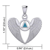 Silver Angel Wings Pendant with Inlaid Recovery Symbol TPD5320