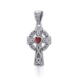 Celtic Cross Sterling Silver Pendant with Heart Gemstone TPD5337