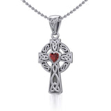 Celtic Cross Silver Pendant with Heart Gemstone TPD5337