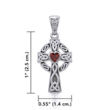 Celtic Cross Silver Pendant with Heart Gemstone TPD5337