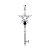 Pentagram Spiritual Enchantment Key Silver Pendant with Gem TPD5713