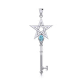 Pentagram Spiritual Enchantment Key Silver Pendant with Gem TPD5713