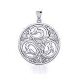 Dragon with Triskele Sterling Silver Disc Pendant TPD5820 by TPD5820