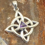 Celtic Four Point Knot Recovery Sterling Silver Pendant with Gemstone TPD5841
