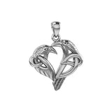 Love of The Mythical Celtic Heart Raven Silver Jewelry Pendant TPD6025
