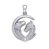 Double Celtic Wolves with Crescent Moon Silver Pendant TPD6042 - Jewelry