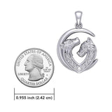 Double Celtic Wolves with Crescent Moon Silver Pendant TPD6042 - Jewelry