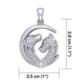 Double Celtic Wolves with Crescent Moon Silver Pendant TPD6042